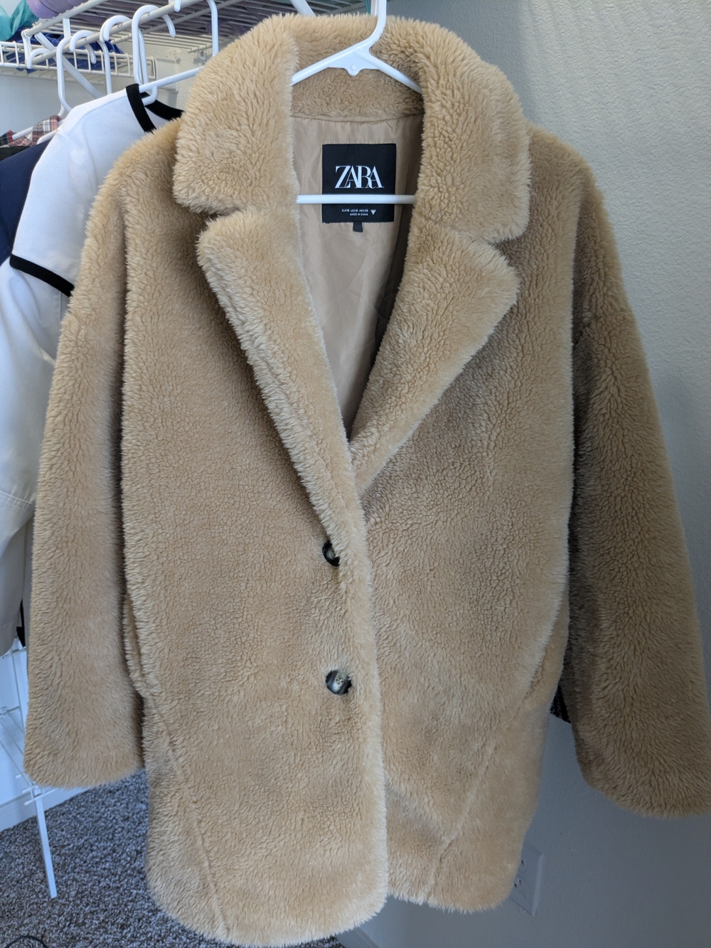 ZARA Teddy Faux Shearling Jacket in Camel